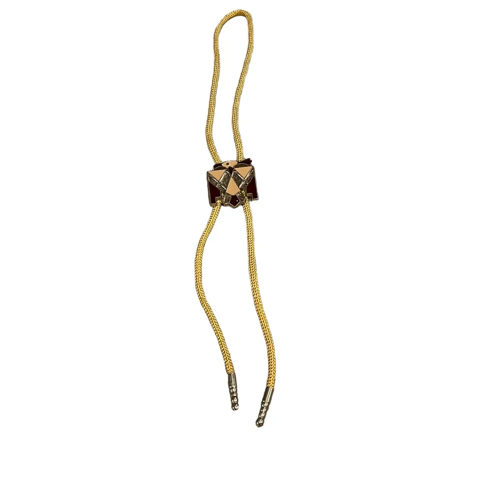 Vintage Mens Bolo Tie Yellow Rope With Aztec Native American Symbol Southwestern